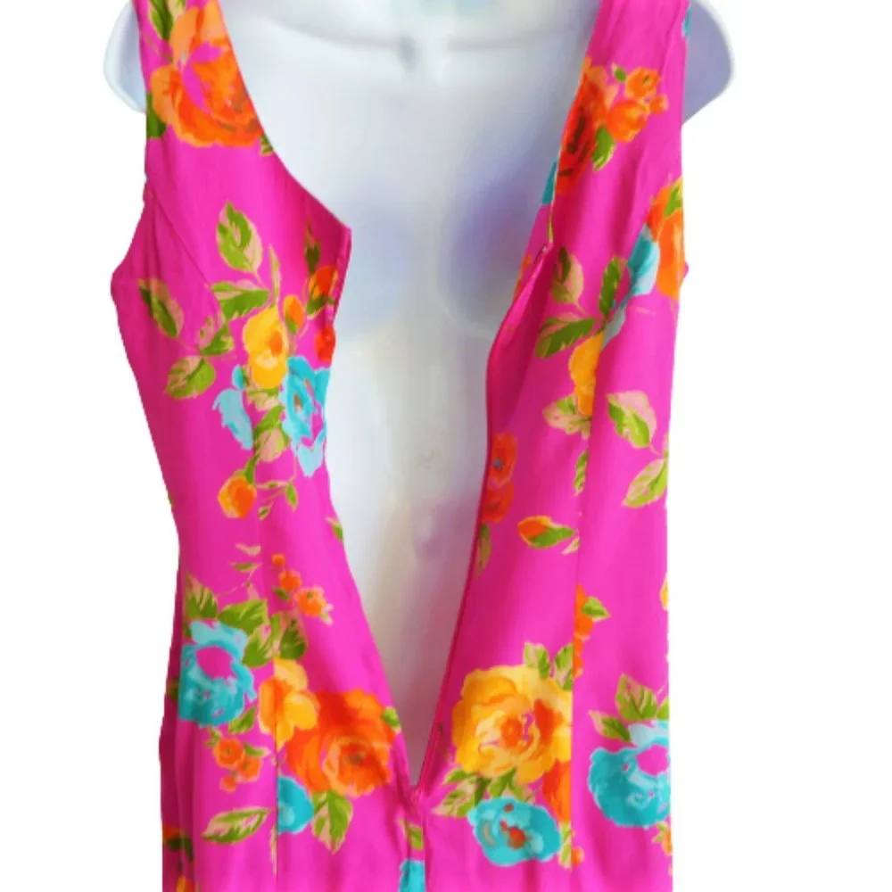 Vintage Moda Int'l Pink Floral Sheath Tank Dress Princess Zipper Back M - Picture 7 of 8